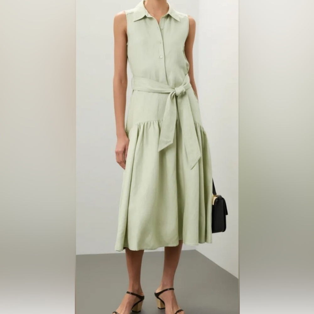 Marissa Webb Linen Sleeveless Green Tie-Waist
Midi Dress